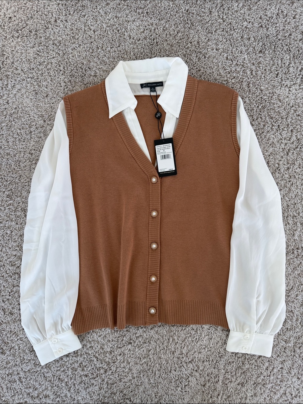 NWT: Adrianna Papell Blouse with Vest Button-Front Top